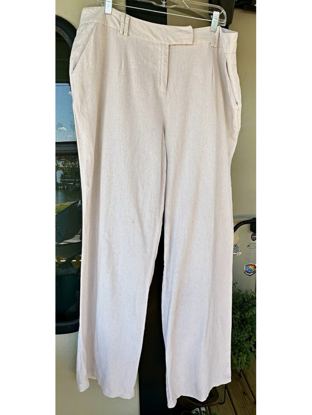 Cato Women’s Linen Blend Flat Front Straight Leg Pants Pockets Zip 18W